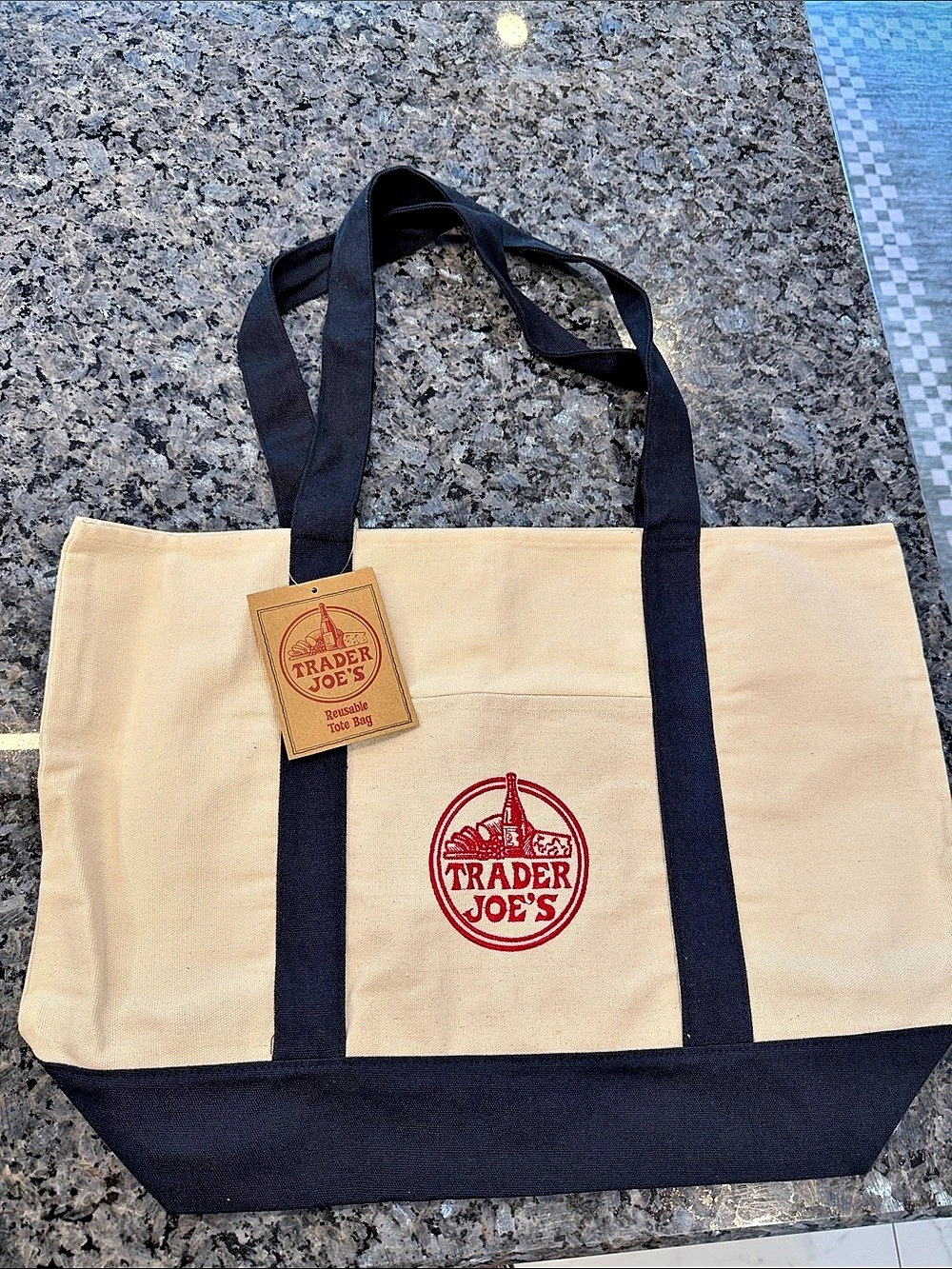 Trader Joe's Reusable Tote Bag Color Block Cream & Black